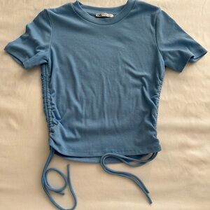 Zara - Blue ribbed shirt with side ties